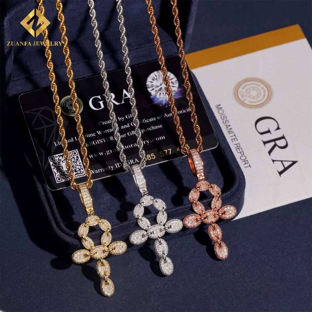 Custom Moissanite Jewelry Hip Hop Full VVS Dia Cross Bling Iced Out Sterling Sier Necklace Pendant Men