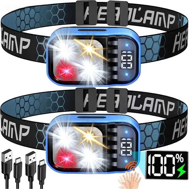 Induction Headlamp USB Charging Digital Display Type-C Charging Port Outdoor Running Cycling Fishing Lightweight LED Lamp XJ250527