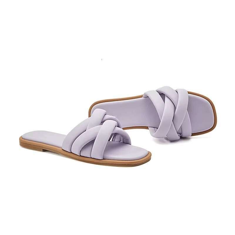 Genuine Leather Cross Woven Strap Slippers for Women Summer Outdoor 2025 New Fashion Casual Soft Flat Beach Sandals