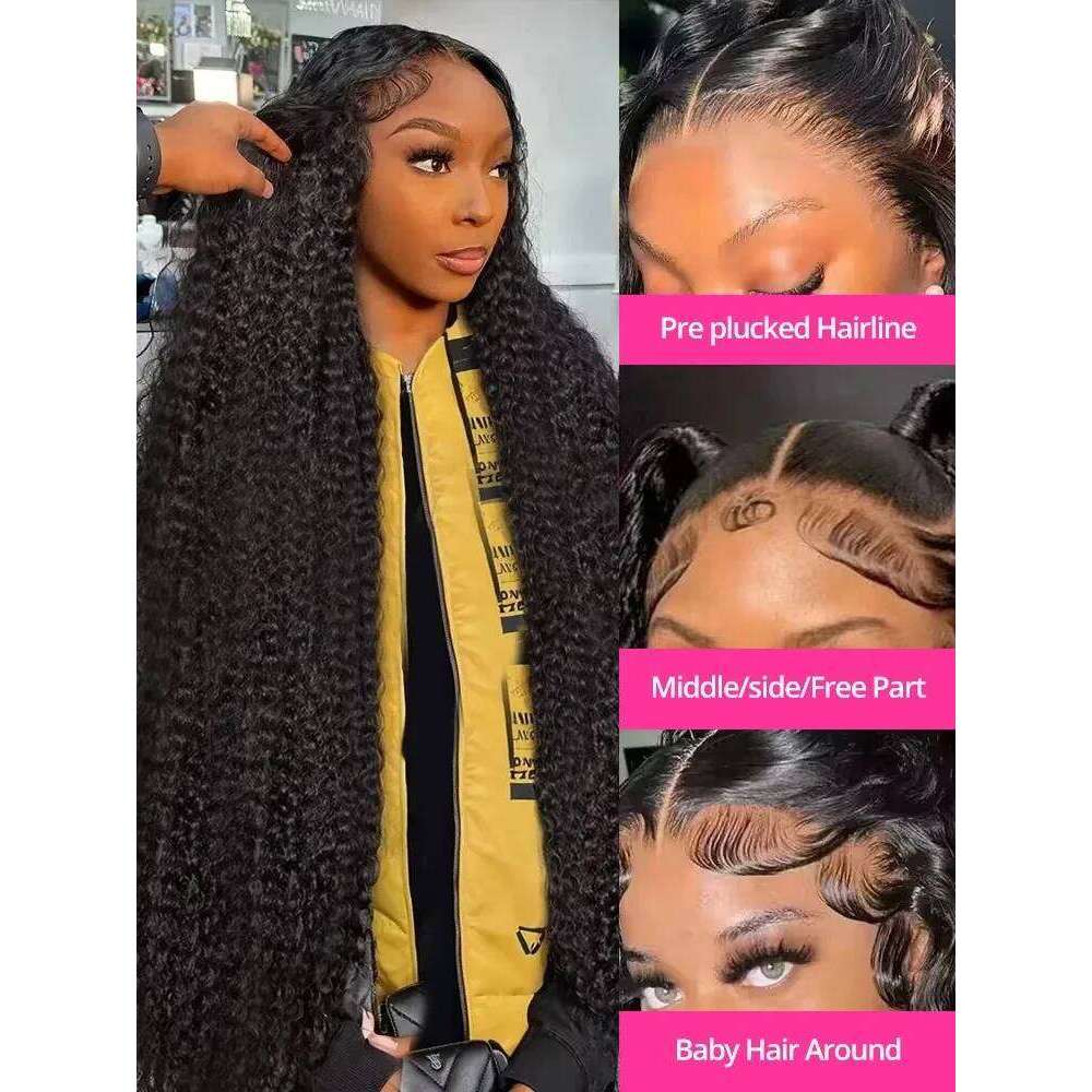 250 Density 36 Inch 13x6 HD Frontal Human Hair Deep Wave 13x4 Transparent Lace Front Wig Curly Wigs Peruvian Remy For Women