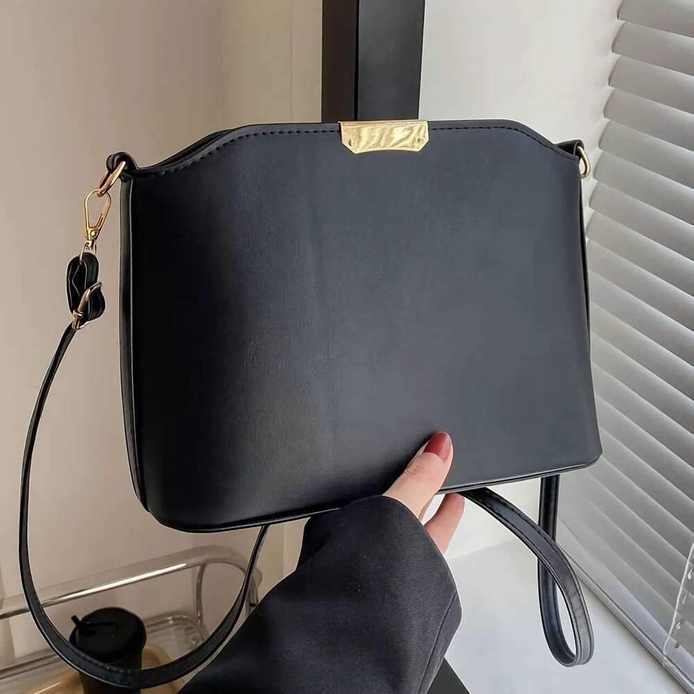 Minimalist Crossbody Stylish Metal Decor Bucket Simple Shoulder Bag for Women Bag, Retro Shell Handbags Purses