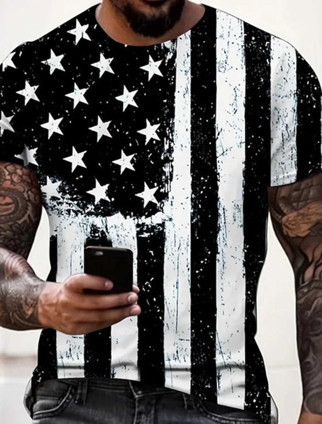 Summer Mens T-shirt 3D Print USA Flag T Shirt Oversized Tees Tops Casual Short-sleeved American Streetwear Fashion Men Clothing Z250527