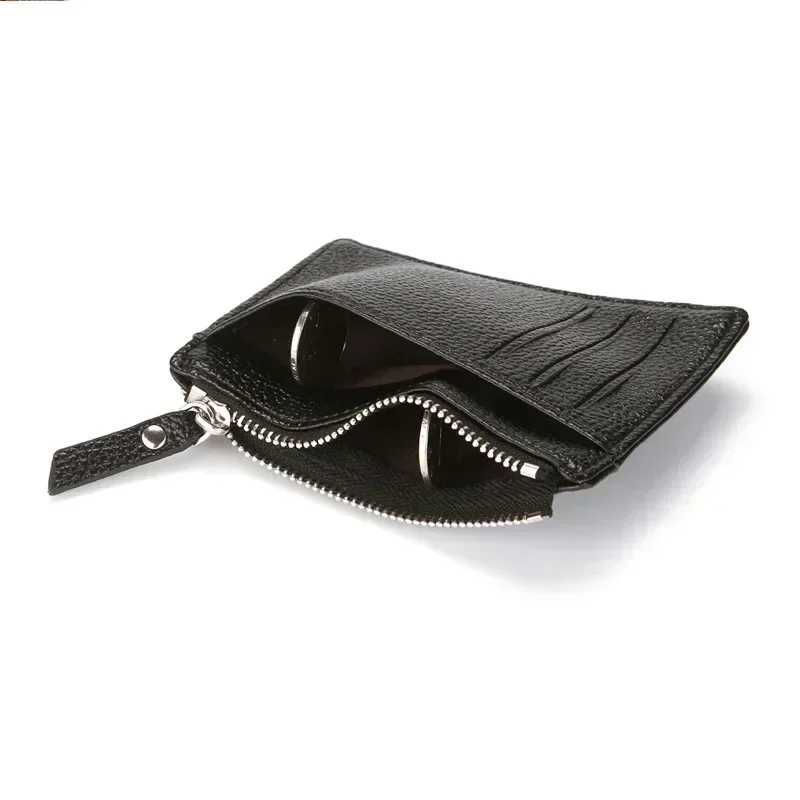 Mini Zipper Card Bag Slim ID Bank Purse Wallet Credit Organizer Portable Small Slim Ultra-thin Short Purse for Men Black Z250527