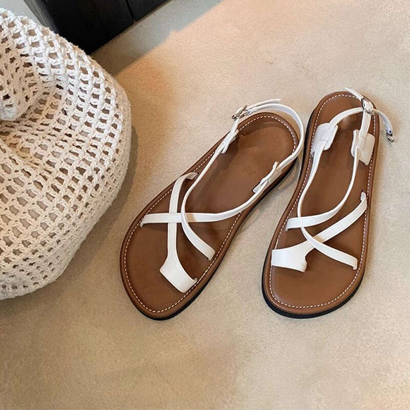 Grape Mom Summer New Fashion Cross Buckle Strap Toe Soft Niche Roman Style Vacation Thick Sole Sandals for Women