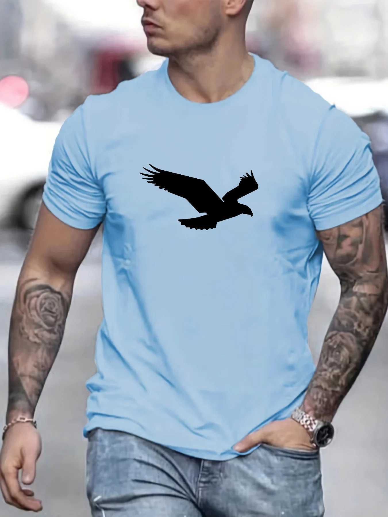 Mens Summer Loose Size 100% Cotton Eagle Pattern Printed Round Neck Short Sleeve Breathable Casual Fashion T-Shirt T-shirt Top Z250527