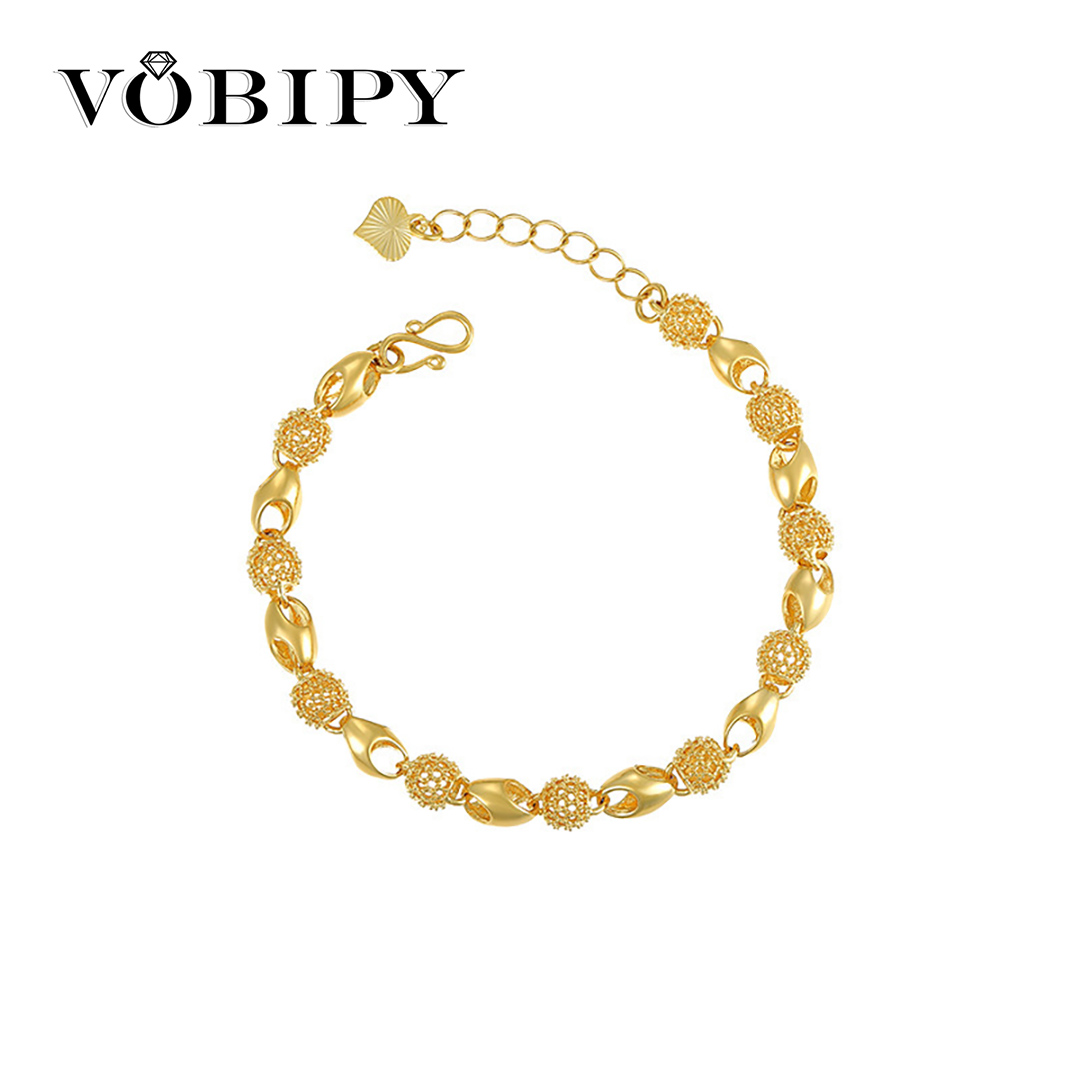 VOBIPY 14K Gold Plated Bracelets for Women Exquisite Beaded Chain Bracelet Bangle Wristband Pulseira Femme Wedding Jewelry Bijoux