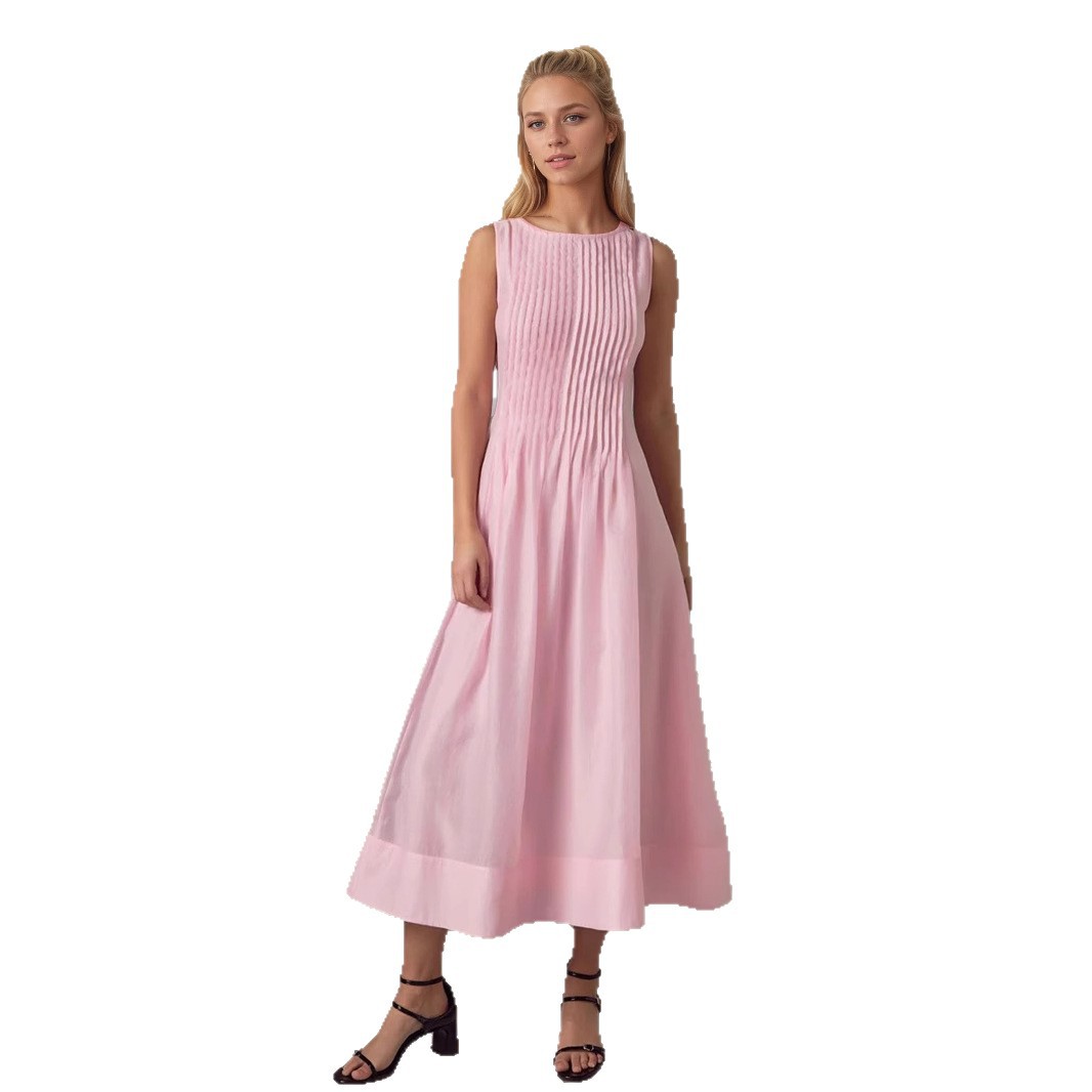 First love milk sweet pink sleeveless vest dress, women's summer gentle style, age reducing temperament, long skirt
