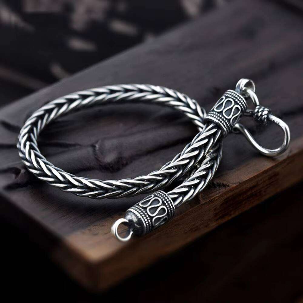 Real Pure Sterling Sier Jewelry Mens Vintage Handmade Braided Chain Bracelet