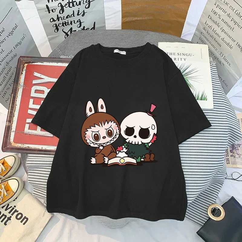 Labubu T-shirts for Women Men Anime Fashion Short Sleeve Tops Tee Summer Cotton Hip Hop Black White T-shirt High Quality Clothes T250527