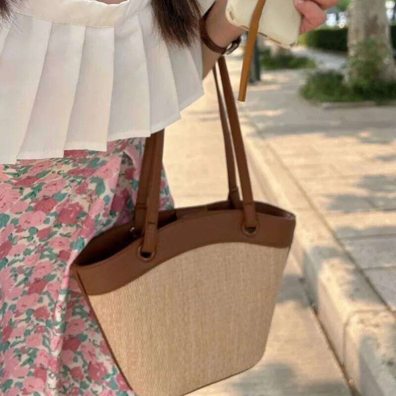 Vacation Woven Handbag Women Vintage Straw Bucket Bagutte Bag Purse Female Sea Holiday Summer Shoulder Bags 2025