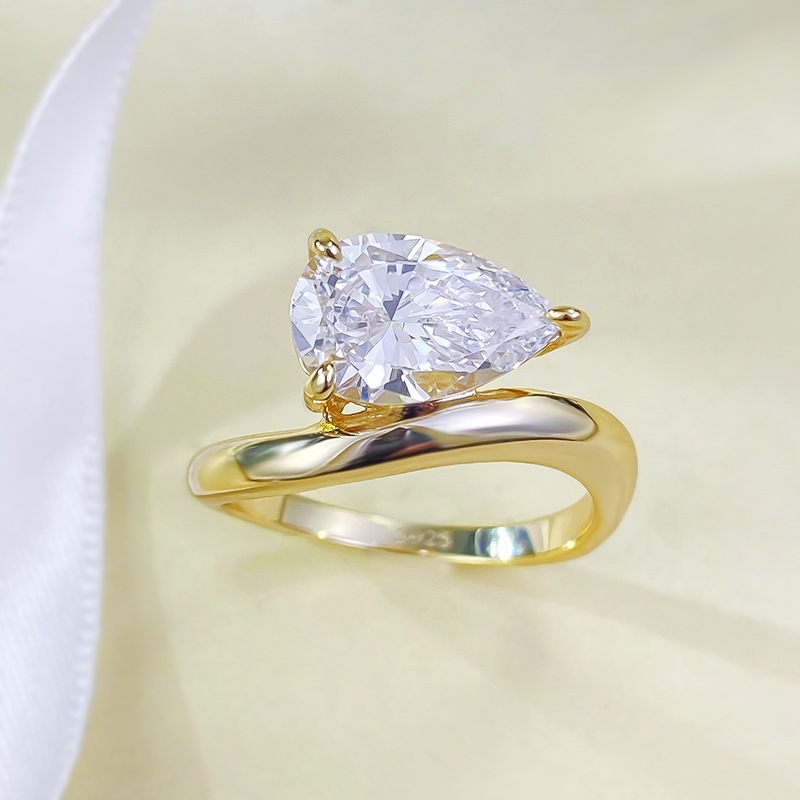 Brand Wedding Rings Luxury Jewelry Solitaire Pure Designer 100% 925 Sterling Silver Water Drop Large White Moissanite Diamond Party Lady Bridal Ring F