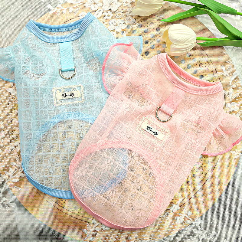 Cute Mesh Pet Dog Vest Breathable Hollow Cat Clothing Striped Thin Pet Cooling T Shirt for Puppy and Cat