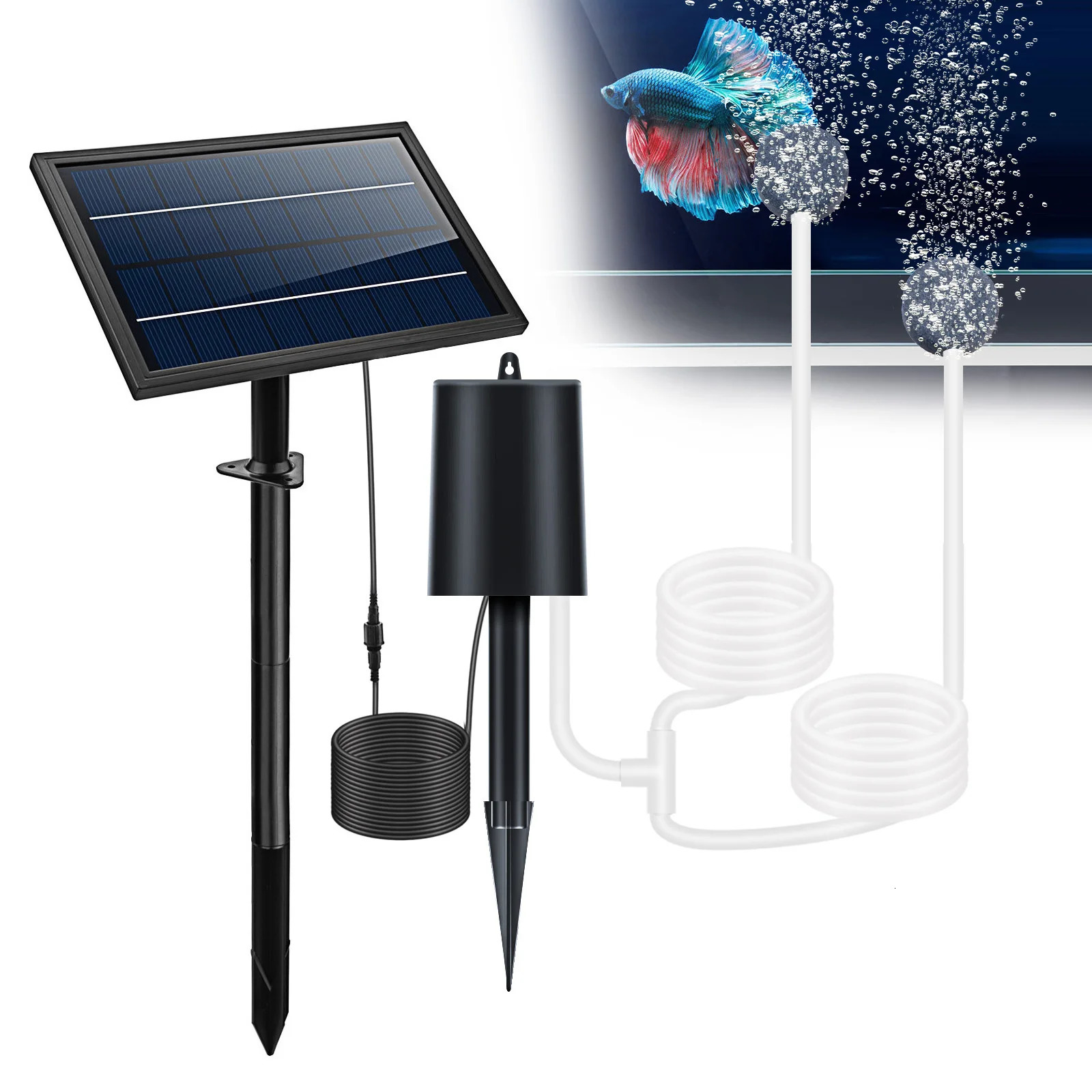 Solar Powered Air Pump Kit 10V 8W Solar Panel Air Pump with Pipe Air Stones 3 Working Modes Waterproof Solar Pond Aerator 250523
