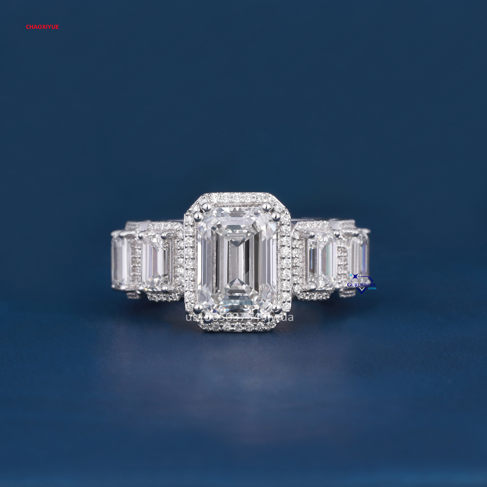 Trending Iced Out Hip Hop Unisex Ring DEF Color Vvs Pass Diamond Tester Emerald Cut 925 Sterling Silver With Labgrown Diamonds