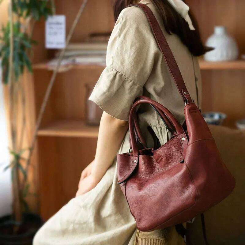 Casual Handmade High-Quality Genuine Women Small Tote Fashion Vintage Soft Cow Leather Shoulder Crossbody Bag
