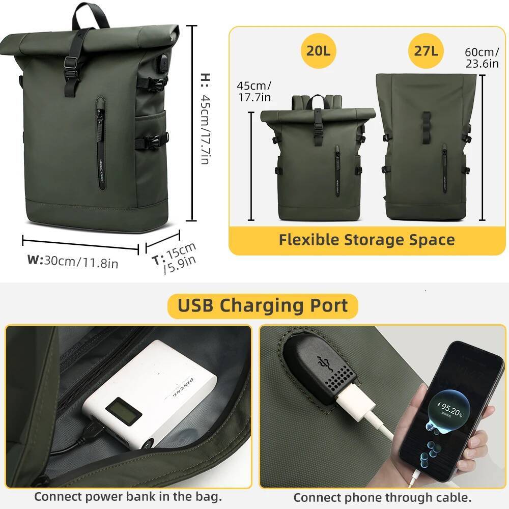Men's Backpack Outdoors Travel Rollup Women's Bag Expandable Laptop Pack Large Capacity Waterproof Backpacks