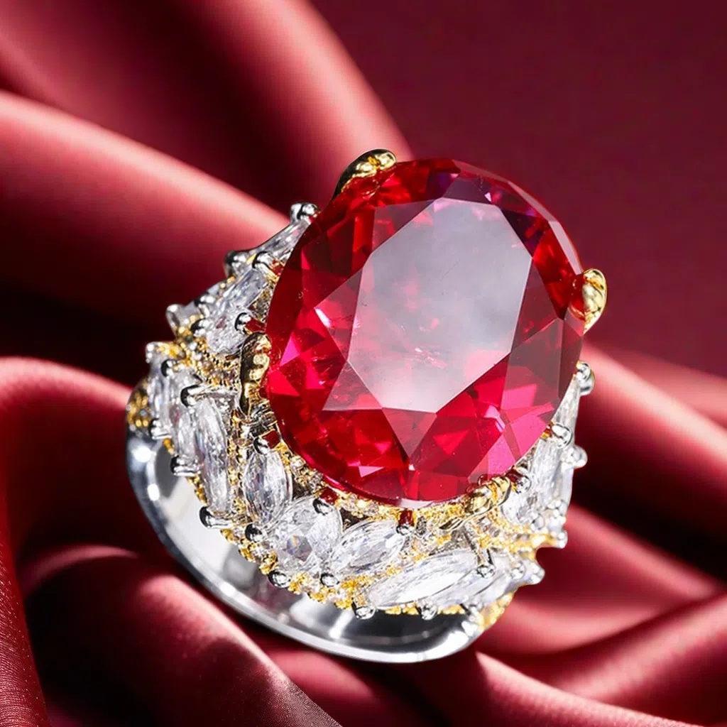 15*20 Luxury Large Pigeon Egg S925 sterling Silver High Carbon Diamond Simulated Red Ruby Sapphire Celebrity Trendy Personalized queen Wedding Birthda