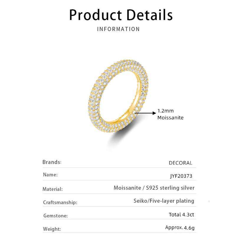 Factory Wholesale Hip Hop Style Custom 925 Sterling Silver Full Iced Moissanite Rhodium Gold Plated Moissanite Rings for Women