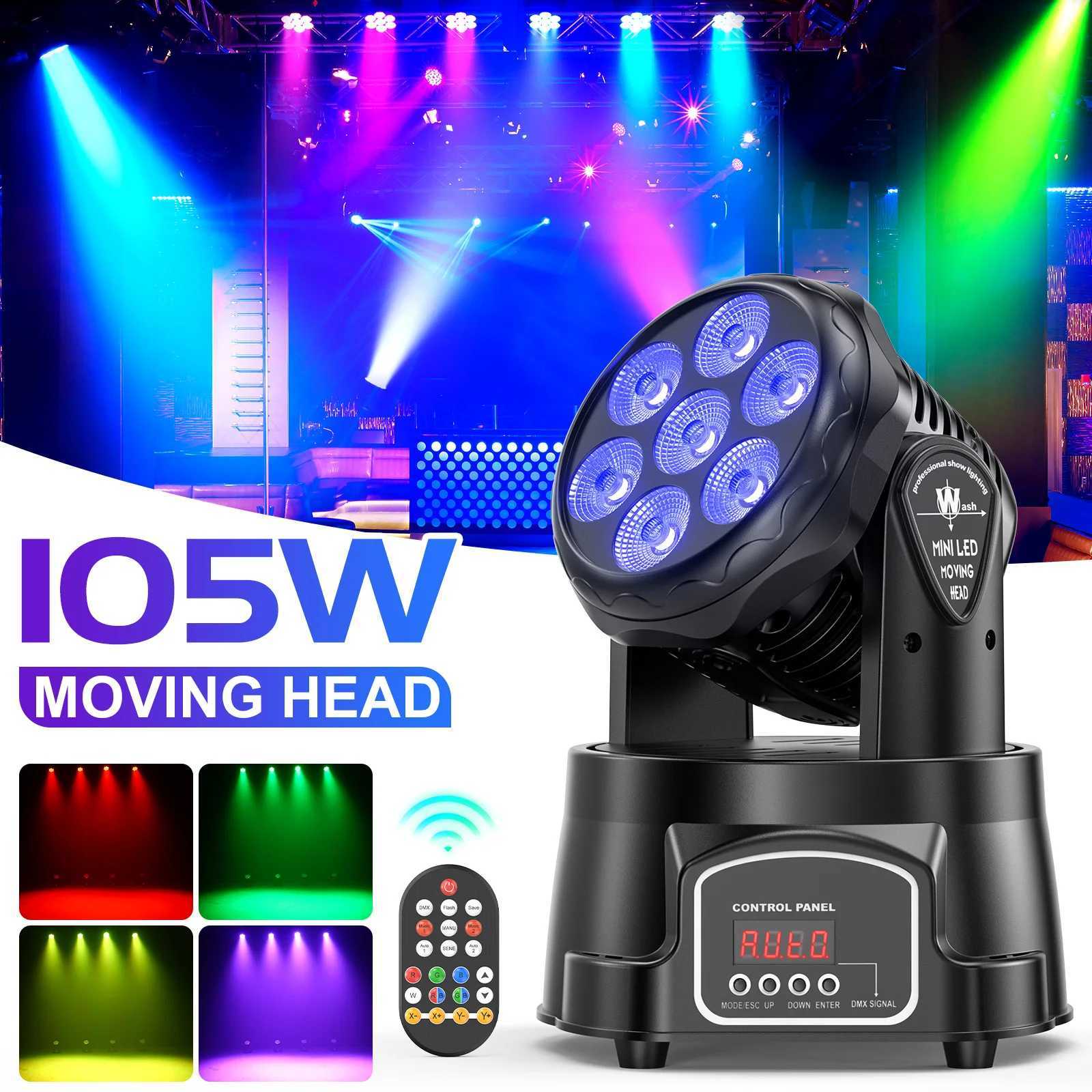 Fieryzeal 105W Beam Moving Head Light 4IN1 7x15W RGBW LED Beam Spot Effect Stage Light DMX512 for DJ Disco Party Show WeddingXJ250527