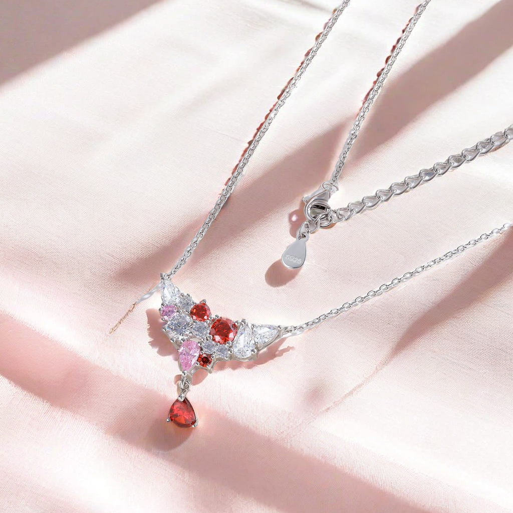 S925 sterling silver colored water drop-shaped cultivated gemstone pendant necklace for collarbone designer high-end personalized girl's light lu