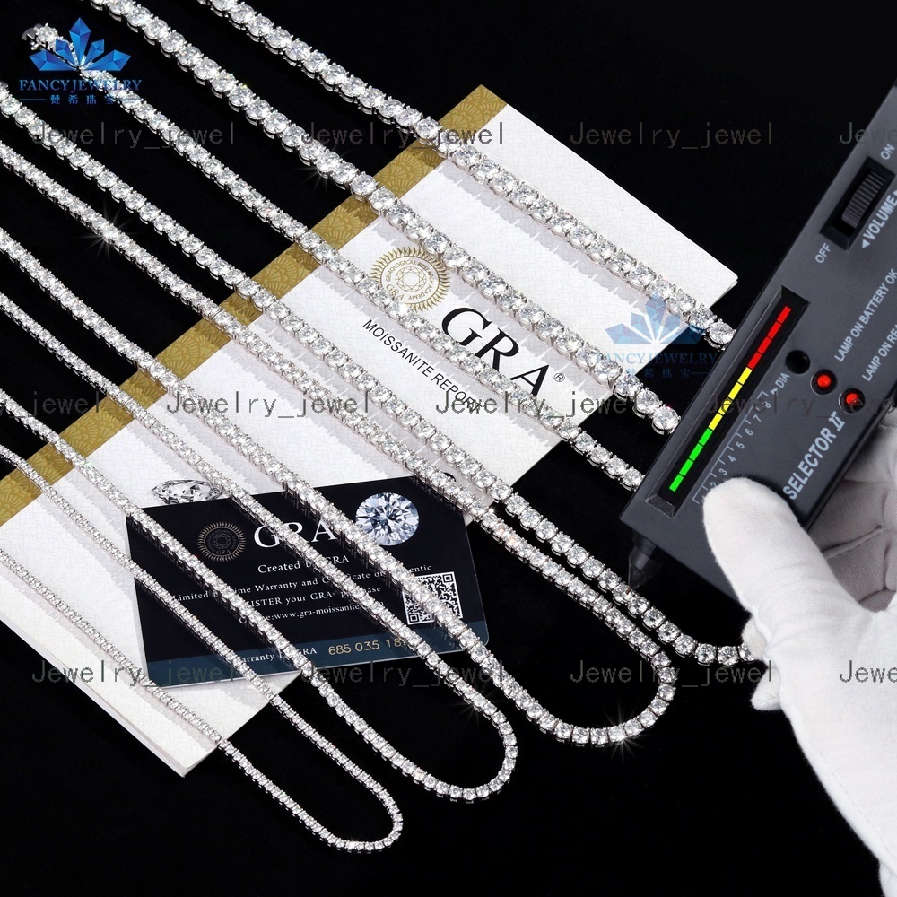 GRA Certificate 18K Real Solid Gold Plated 2MM 3MM 4MM 5MM 6.5MM Moissanite Silver Tennis Chain Necklace S925 for Men Women