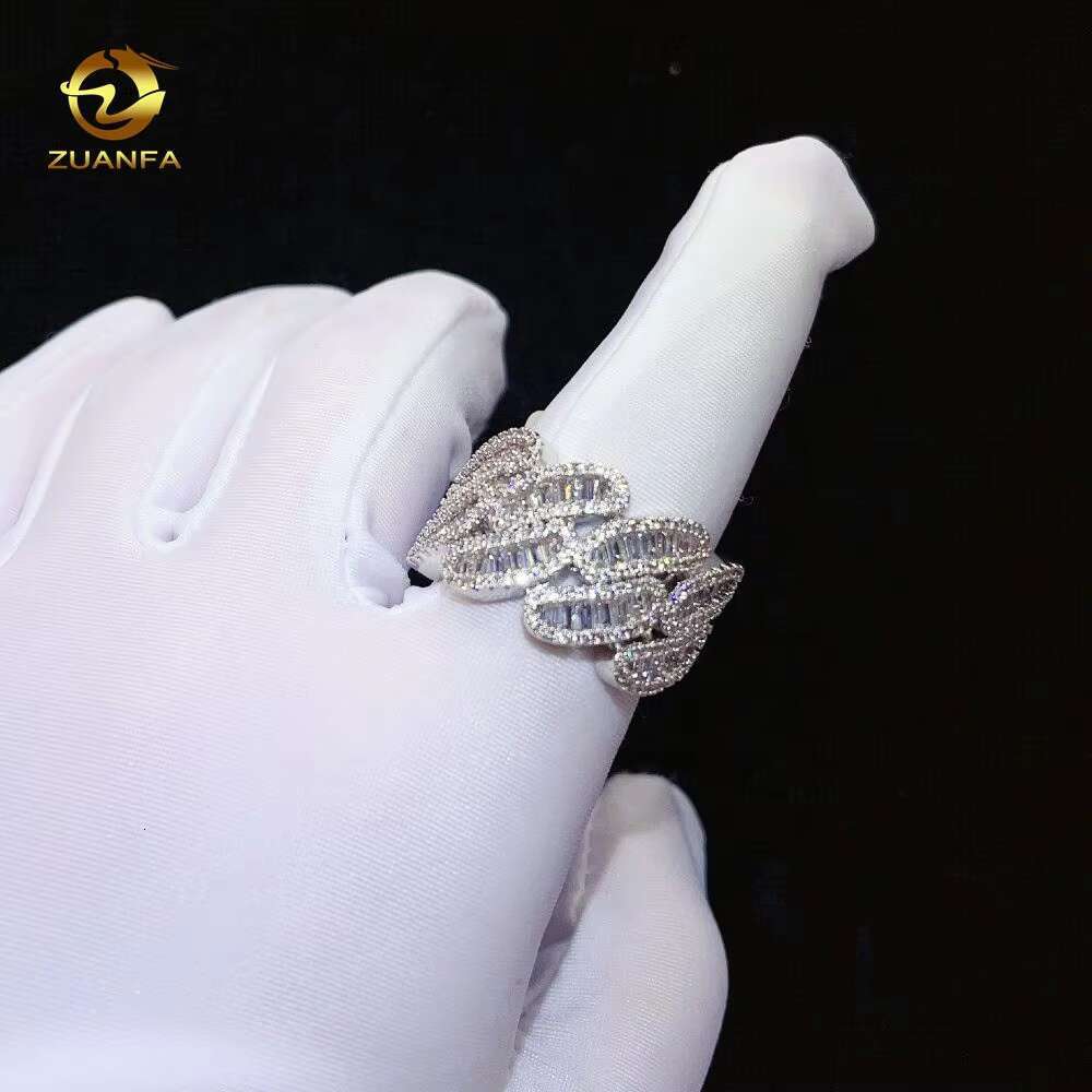 Baguette Cut VVS Moissanite Jewelry Hip Hop 18K Gold Plated Cuban Ring 925 Sterling Silver Iced Out Ring