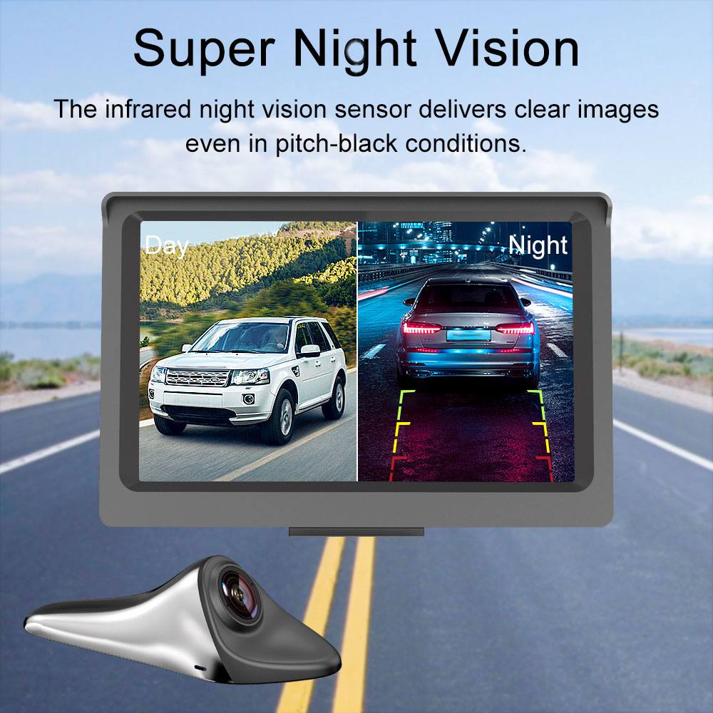 Car Side View Camera 7 inch HD Surveillance System, IP68 Waterproof Blind spot Camera with HD LCD Screen Parking Assistance System, Black