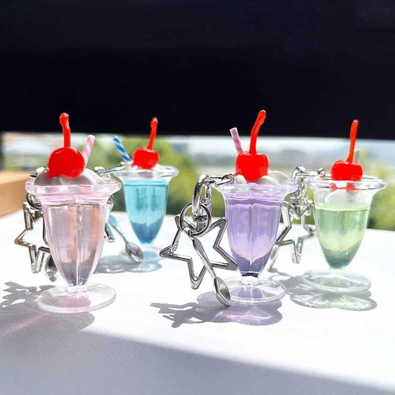 2023 New Simulated Cherry Cream Cup Keychain Pendant Hanging Ornament Decorations Birthday Gift Fun and Functional Accessory W250526