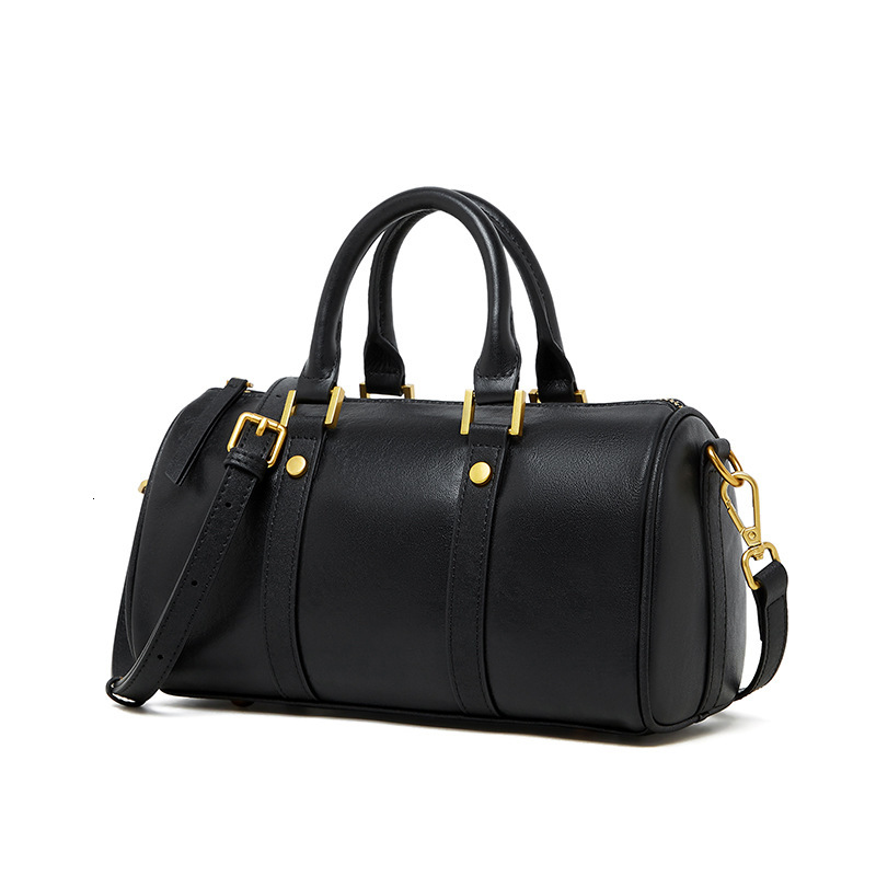 Real Leather Maillard Women's Handbag Light Luxury Western Style Boston Designer Bag Plant Tanned Cowhide Single Shoulder Crossbody Bag