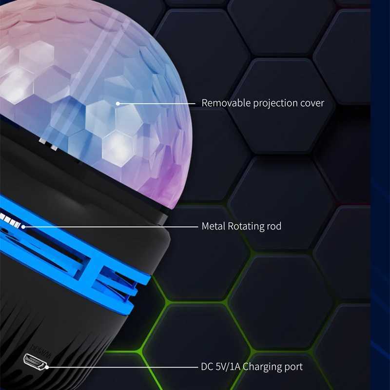 RGB Projector Lamp Automatically Rotating LED Night Light USB Charging Ambient For Home Children Bedroom Sound Party Lights XJ250527