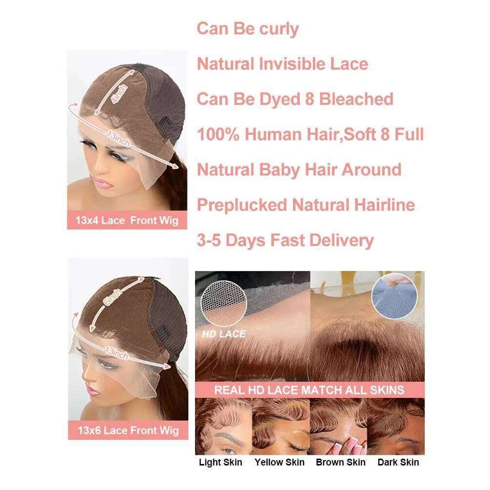 220 Density Chocolate Brown Deep Wave Front Human Hair 38Inch Color Hd Lace Frontal Wig For Women 13x6 Water Curly Wigs
