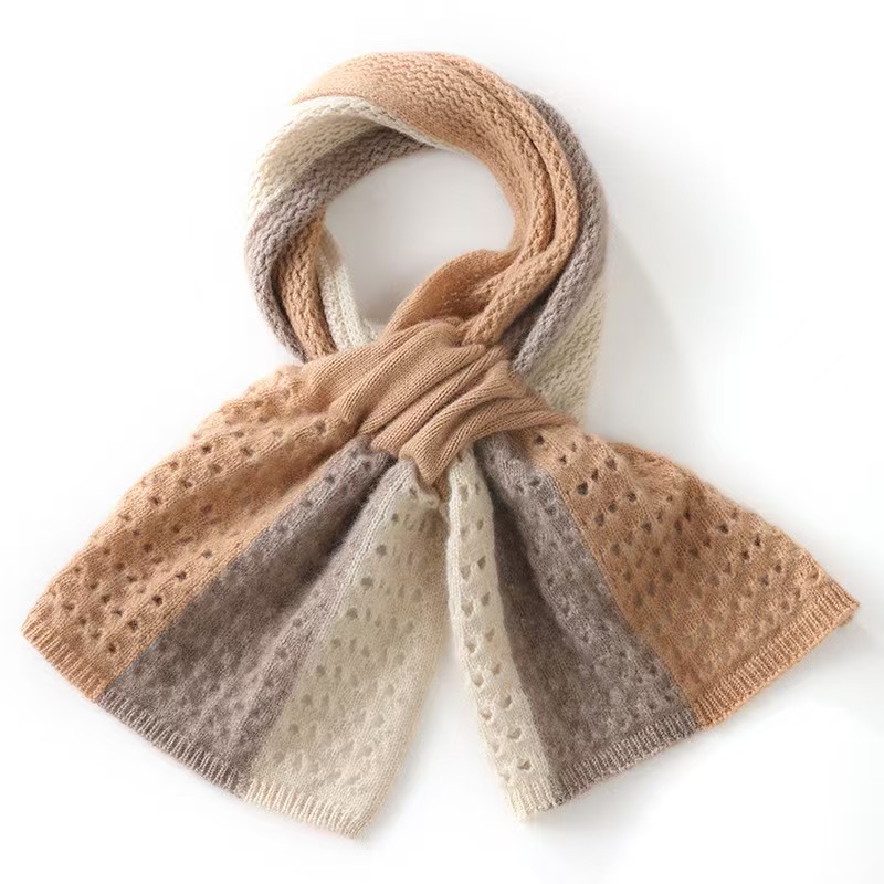 T818 cashmere women's scarf warm neck protection color matching knitted fashion perforated multi-color new neck scarf