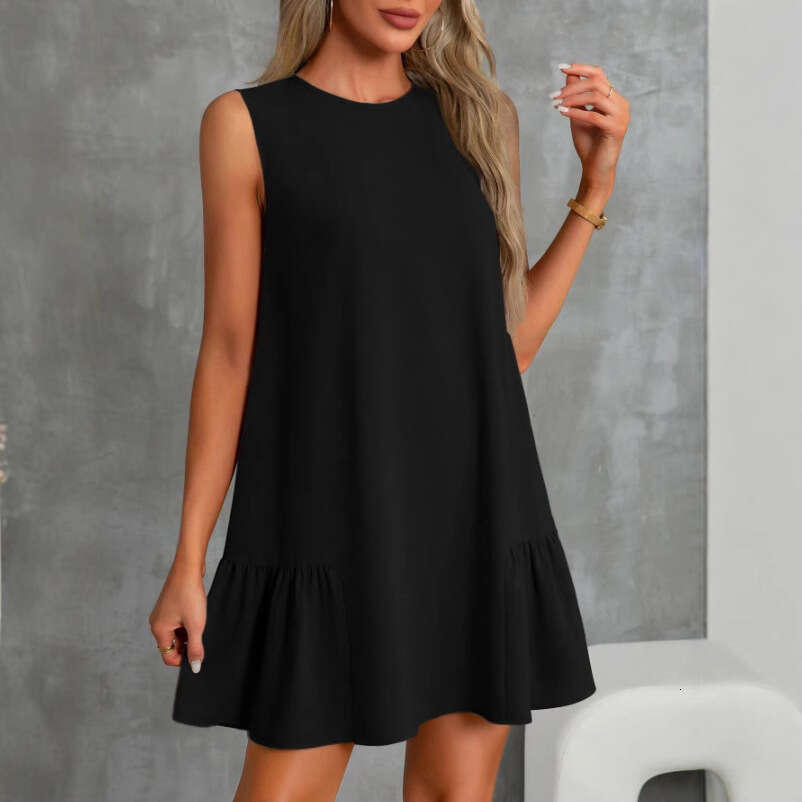2025 Early Spring New Women's Solid Color Round Neck Sleeveless Vest Dress