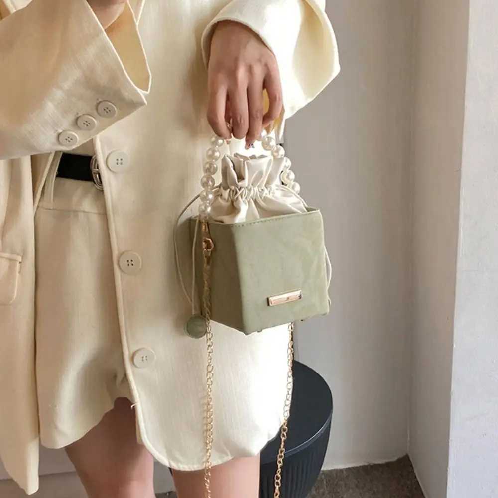 Pearl Waist Bag Fashion Chain Handbag Gifts All-match Drawstring Handbag Vintage Shoulder Crossbody PU Leather Small Square Bag W250527