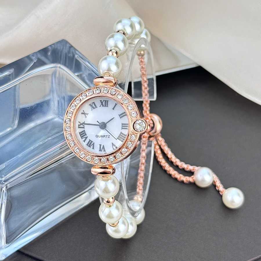 Ladies diamond-encrusted Roman numeral dial white bead bracelet fashionable versatile small exquisite quartz watch for women XJ250527