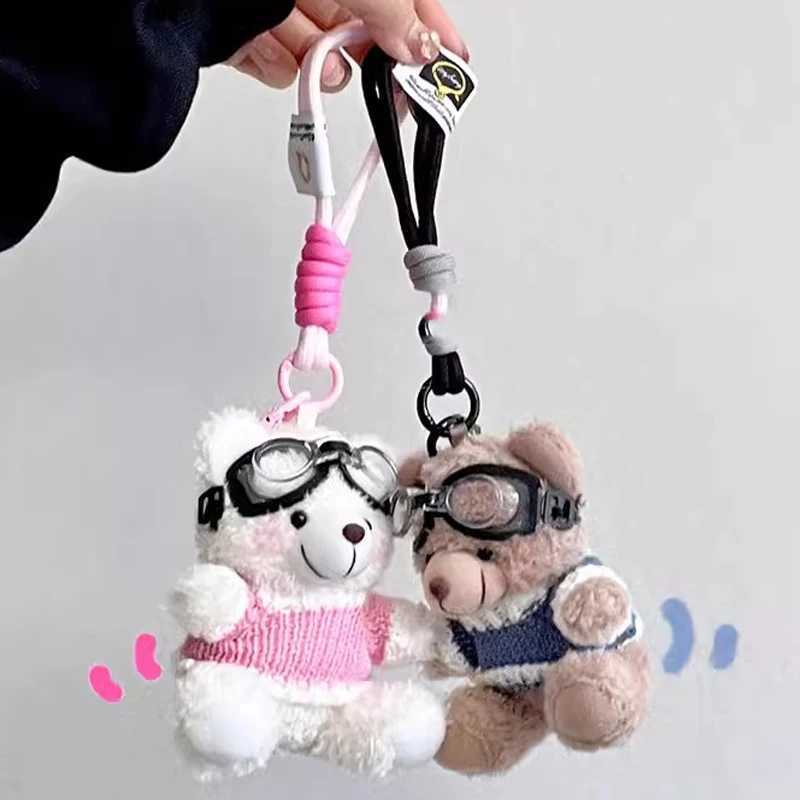 Cartoon Small Bear Keychain Plush Brown Bear Clothes Lovely Glasses Bear Doll Keychain for Bag Pendant Couple Keyrings Gifts W250526