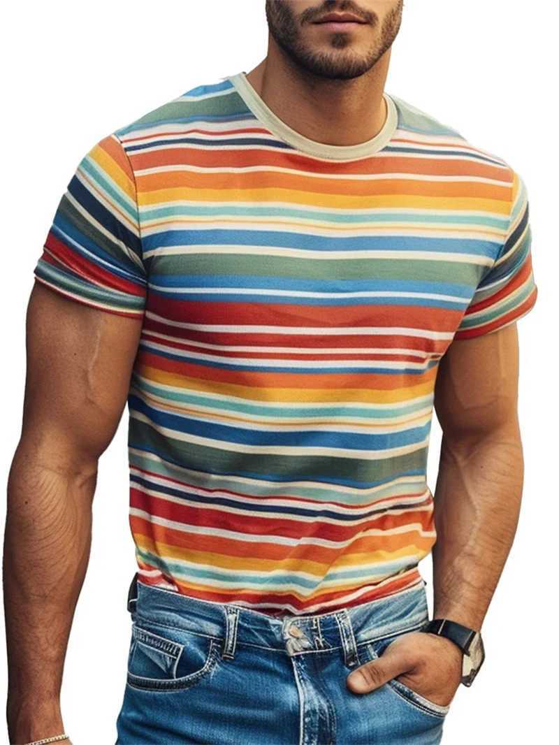 Fashion Stripe 3D Printed T Shirts For Men Summer Casual Crew Neck Short Sleeve T-shirt Loose Vintage Breathable Tees Pullovers Z250527