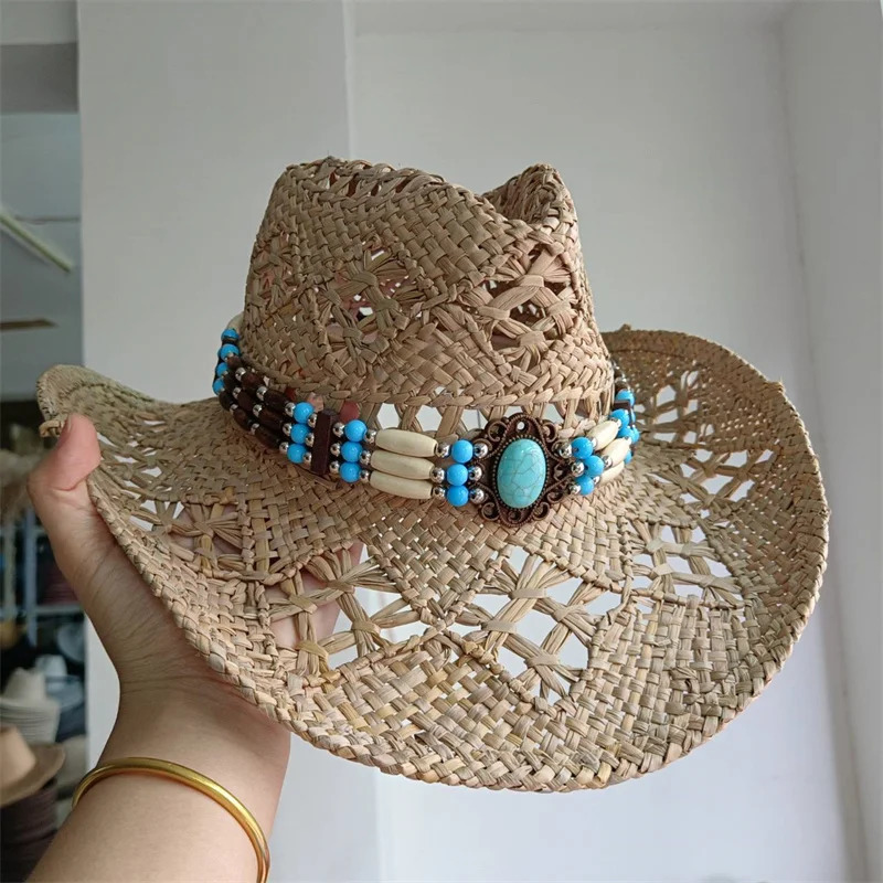 Cowboy hat fashion hollow out western cowboy hand woven hard summer sapphire accessories neutral Cowboy hat sun hat sombrero cow 250526