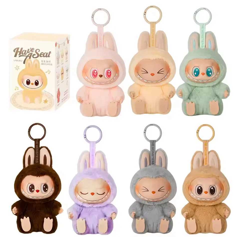 Anime Figure Kawaii Labubu Blind Box Have A Seat Series PVC Pendant Doll Model Toy Purple Monster Keychain Kids Birthday Gifts M250526