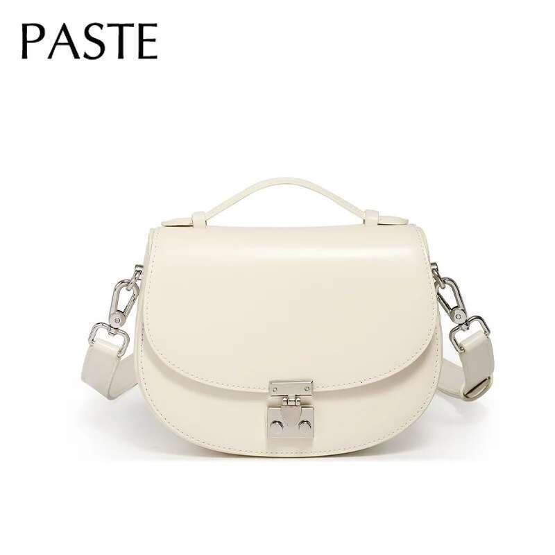 Designer Bag Original Design Beige Color Round Shape Saddle Flap Hard Cow Leather Women Shoulder Crossbody Bag Small