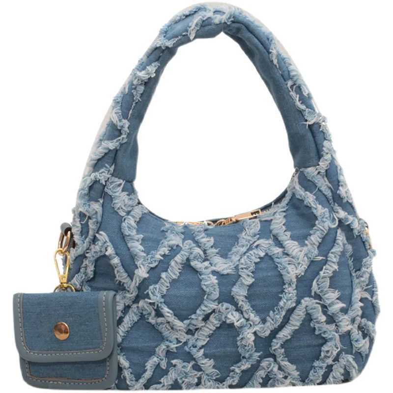 Tassel Plaid Denim Handbag Spring Summer New French Niche Small Fresh Design Sense Womens Commut Bag High-end Underarm Bag W250527