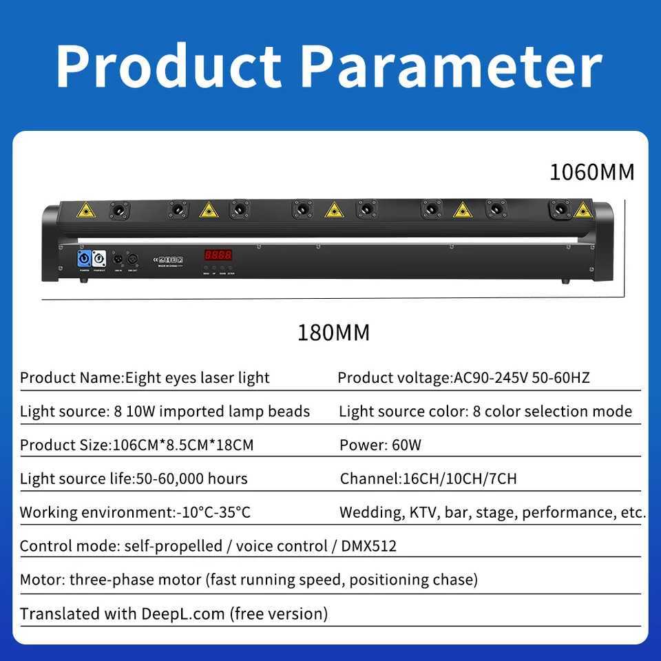 Full Color RGB 8 Eyes Moving Head Light DMX512 Kontrol Lazer Bar Beam Sahne Etkisi Aydnlatma Dn Doum Gn Partisi DJ Disko iinXJ250527