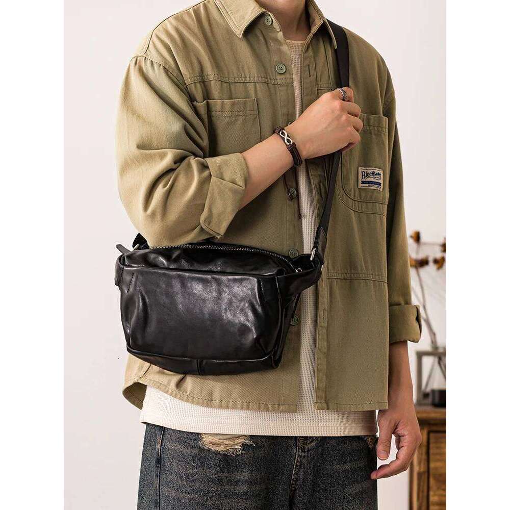PNDME Outdoor Daily Work High Quality Genuine Leather Men's Crossbody Casual First Layer Cowhide Black Shoulder Bag