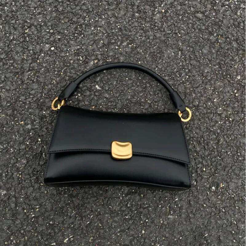 Black Flap Lock Handbags Women PU Leather Top-Handle Messenger Casual Female Crossbody Retro Square Shoulder Bag Purse