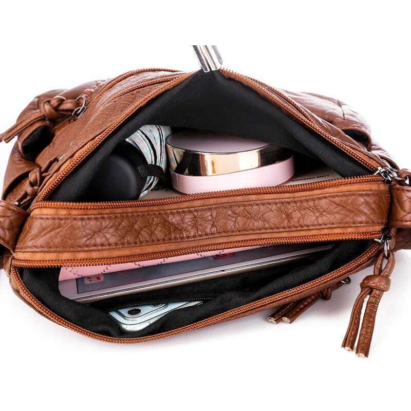Vintage Solid Color Shoulder Retro Crossbody Women's Handbag Soft Leather Bag