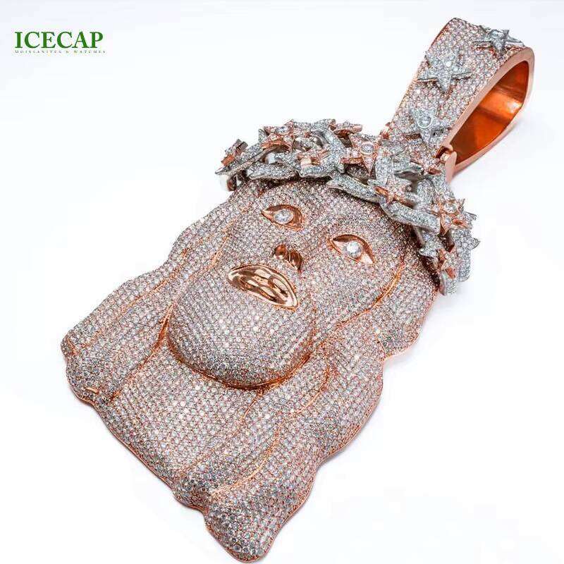 Custom Sterling Sier Face Hip Hop Style Iced out Moissanite Dia Jesus Pendant Necklace
