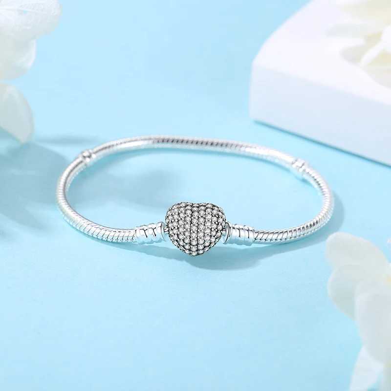Original 925 Sterling Silver Bracelets Bangles Love Heart Clip Charms Beads Snake Chains For Women Rose Gold DIY Luxury Jewelry W250526