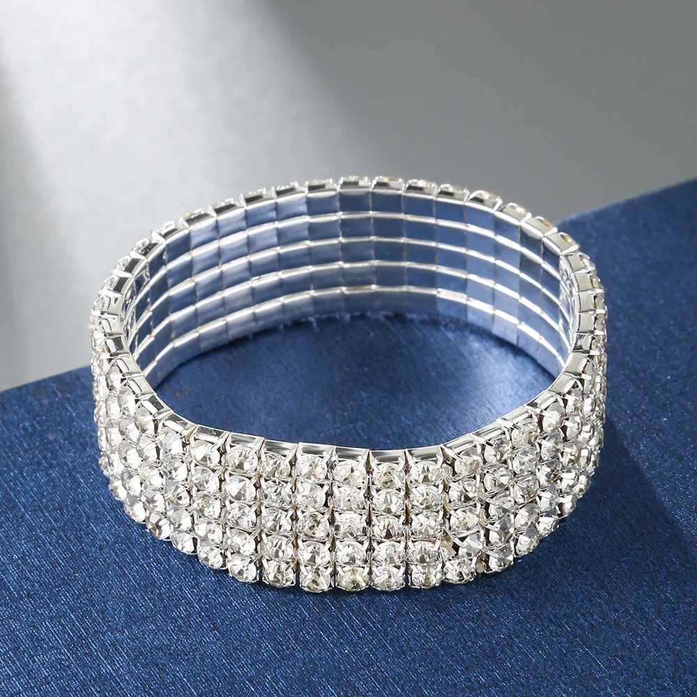 Fashion Shiny Multilayer Full Rhinestone Bracelets for Women Personality Gold Silver Color Elastic Bracelet Wedding Jewelry W250526