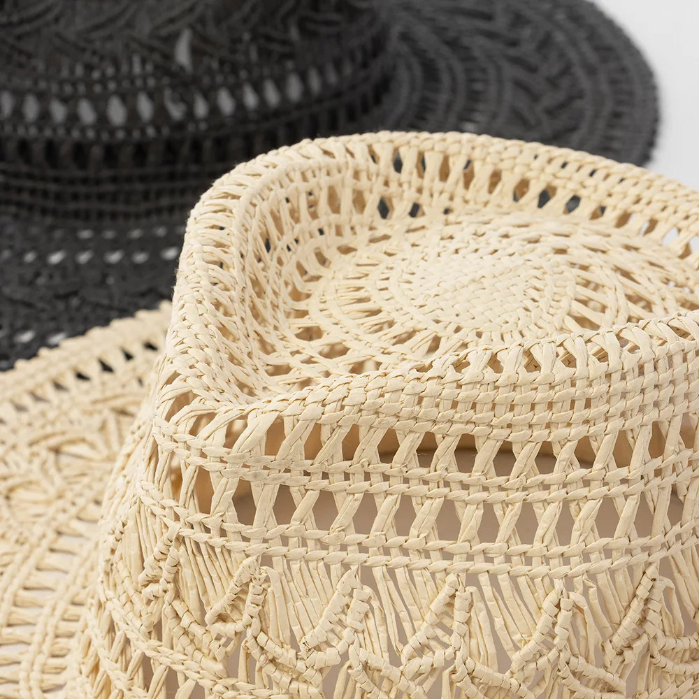 USPOP Fashion casual hand-woven hollow pattern straw hat spring and summer ladies wide brim jazz hat outdoor sun hat 250526