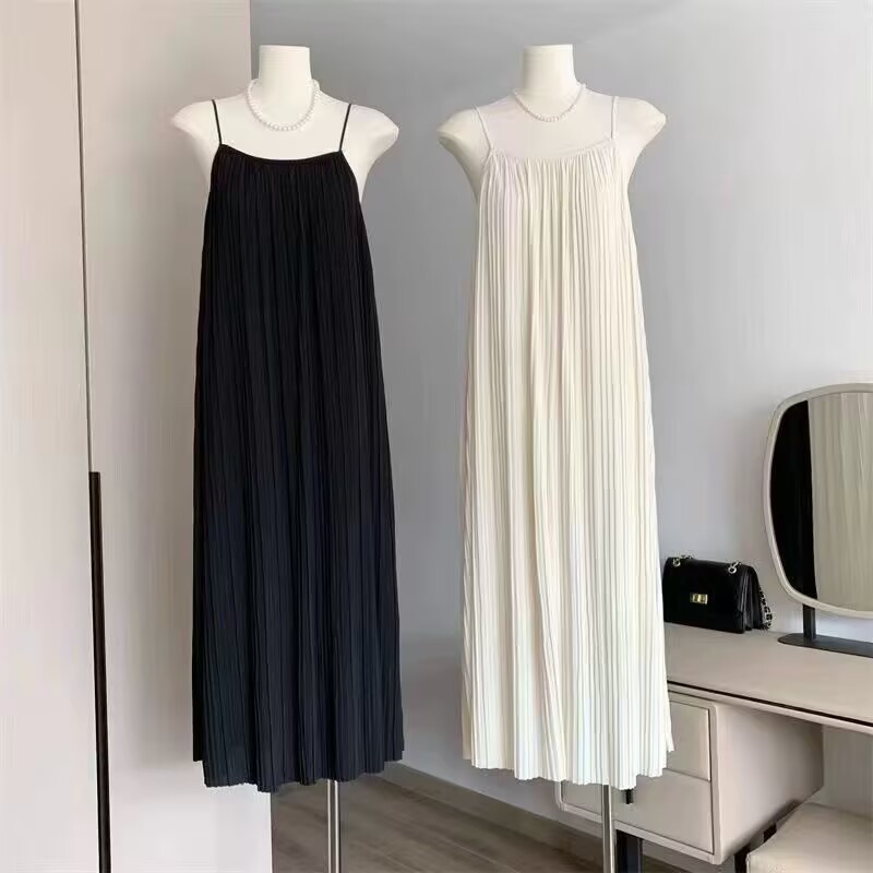 XR176 Pleated Loose Suspender Dress French Sweet Style Summer Plus Size Women's Clothing